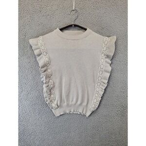 Ontwelfth Ruffle Rhinestone Pearl Embellished Womens Top Size Small Feminine